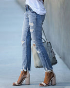 Heidi-Mode | Damen Schicke Zerfledderte Jeans Denim