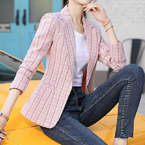 Heidi-Mode - Klassische und Stilvolle Herbst Karierte Blazer mit Ein-Knopf-Verschluss für Frauen