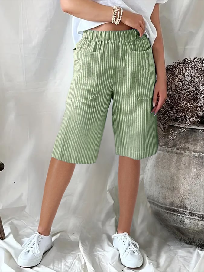 Heidi-Mode | Kurz, Lässig und Lockere Jacquard-Hosen mit Retro Künstlerischen Streifen