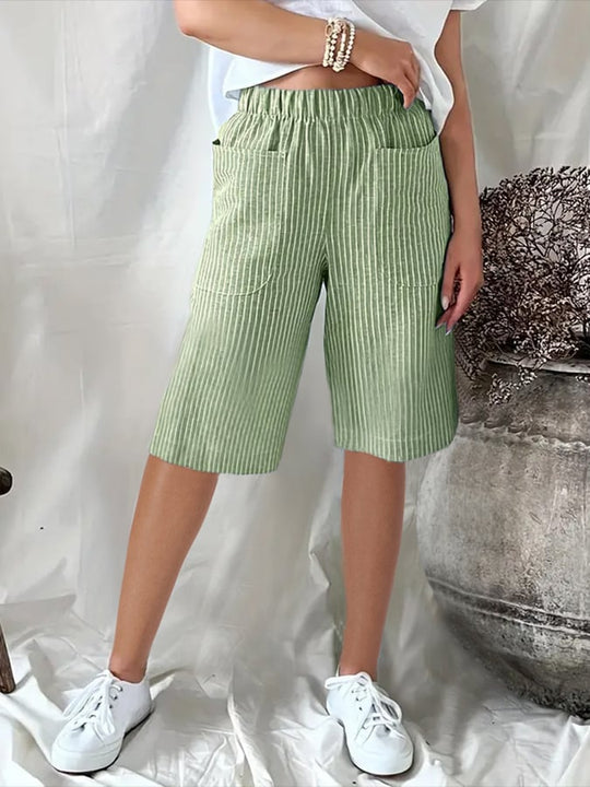Heidi-Mode | Kurz, Lässig und Lockere Jacquard-Hosen mit Retro Künstlerischen Streifen