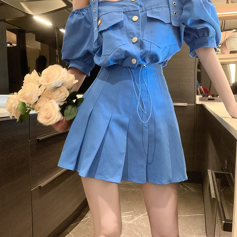 Heidi-Mode | Off Shoulder Trägerhemd Hohe Taillenrock Satz