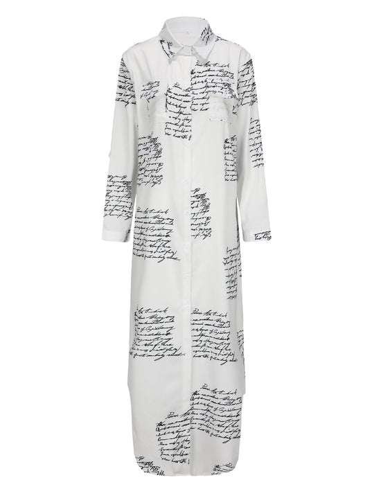 Heidi Mode | Lässiges Langarmkleid mit Message-Print in Weiß