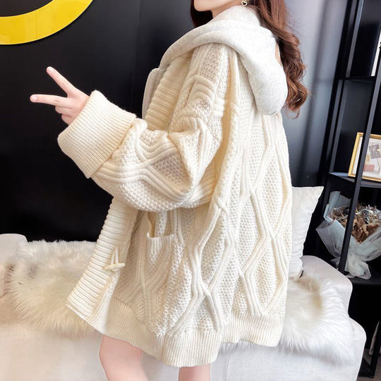 Heidi-Mode | Twist Fake Zwei Stück Kapuzen Strick Strickjacke
