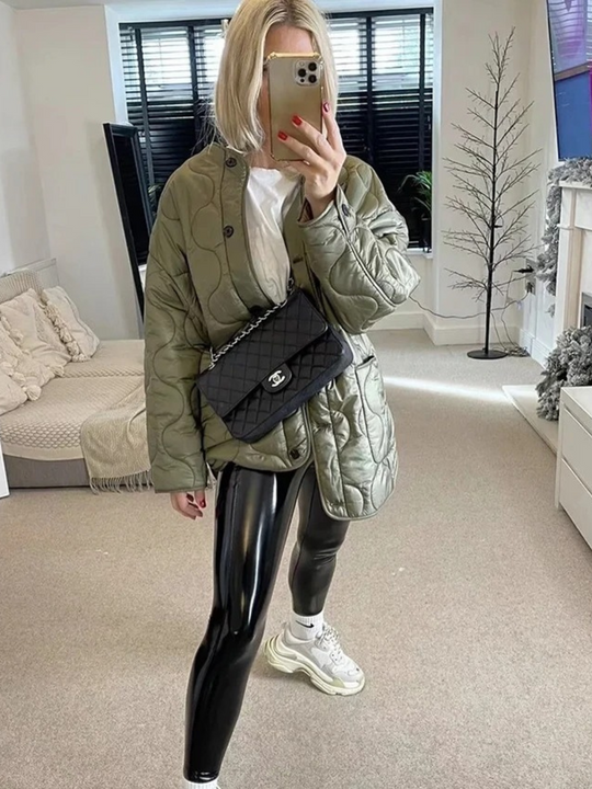 Heidi-Mode | Trendy Olivgrüner Übergroßer Gestepptes Jacke für einen Stilvollen Look Ideal für Herbst/Winter