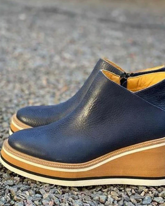 Heidi-Mode | Damen Leder Stiefeletten mit Keilabsatz und Reißverschluss