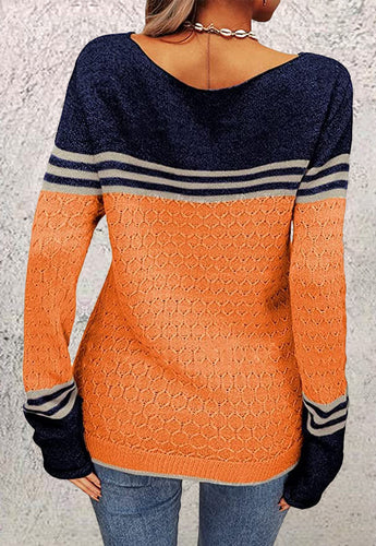 Heidi-Mode | Damen Strickpullover Mit Blockstreifen