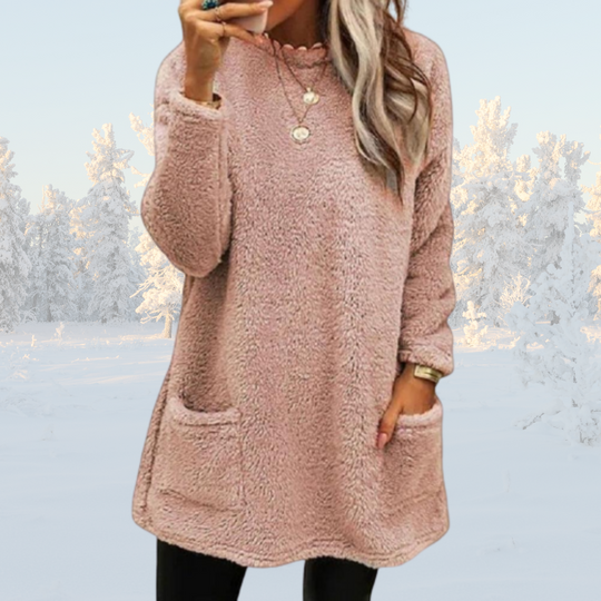 Heidi-Mode | Warmer Langer Pullover mit Sherpa Fleece für Damen