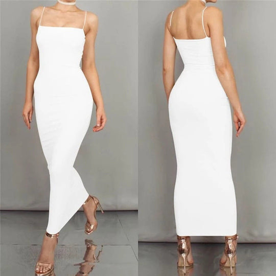 Heidi-Mode | Bodycon Kleid Midi Länge Spaghettiträger Elegant und Figurbetont
