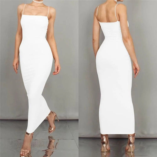 Heidi-Mode | Bodycon Kleid Midi Länge Spaghettiträger Elegant und Figurbetont