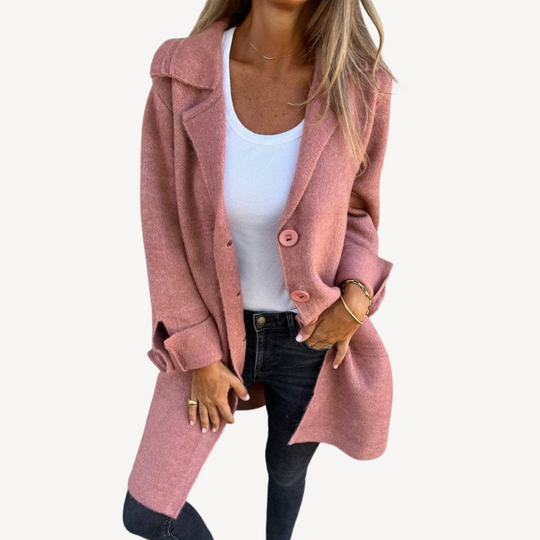 Heidi-Mode | Frauen Wollmischung Langjacke mit Knopfverschluss