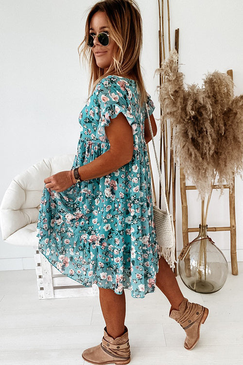 Heidi-Mode | Feels Right Blumen Druck Kurzärmeliges Mini Kleid