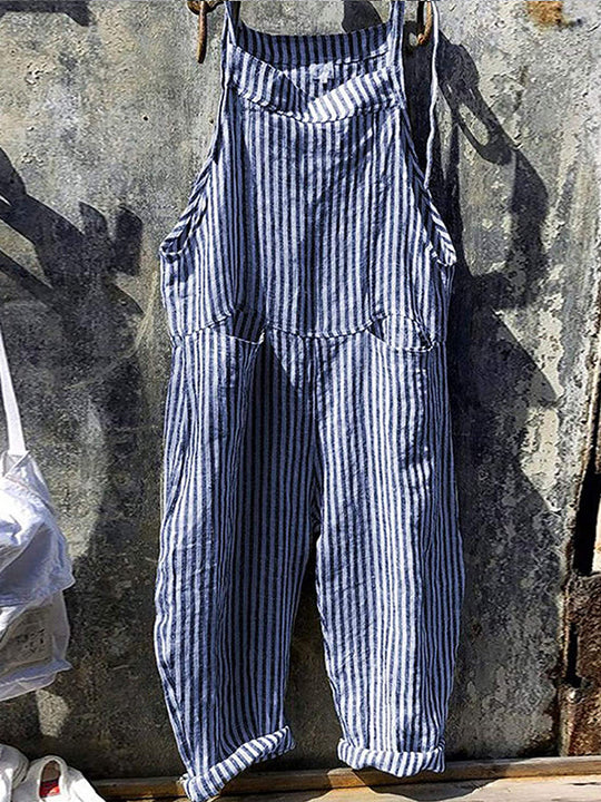 Heidi-Mode | Jahrgang Baggy Jumpsuit mit Gestreiftem Stil und Taschen
