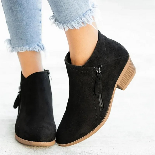 Heidi-Mode | Bequeme Western Stil Stiefeletten mit Dekorativer Reißverschluss Damen Stiefeletten