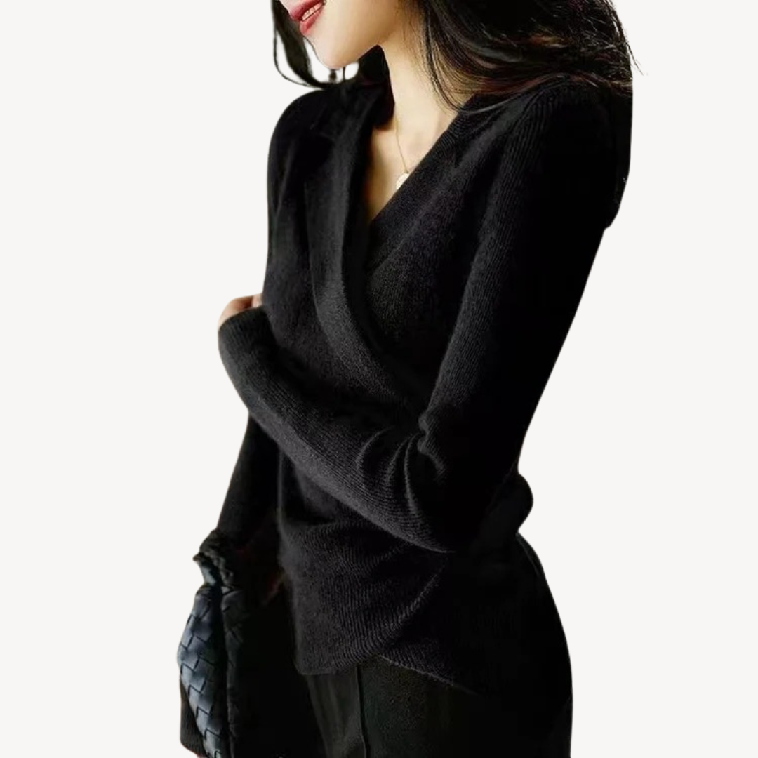 Heidi-Mode | Damen Strick-Wickel V-Ausschnitt Pullover