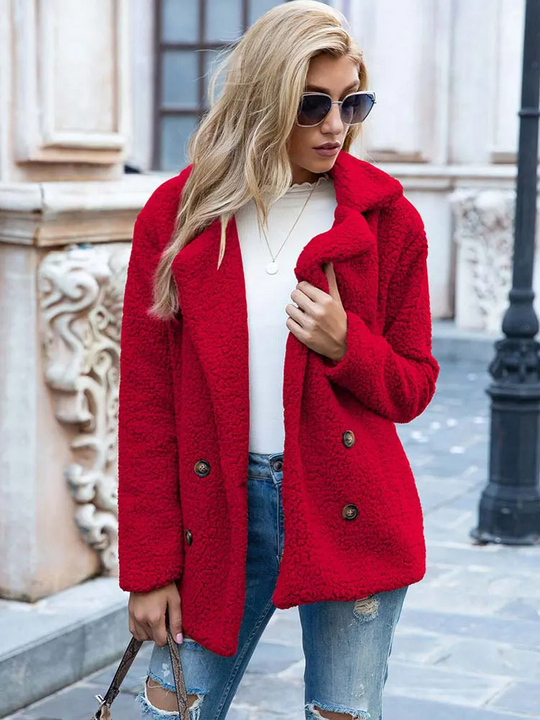 Heidi-Mode - Schicke Herbst Stilvolle Teddy Fleece Jacke mit Taschen für Frauen