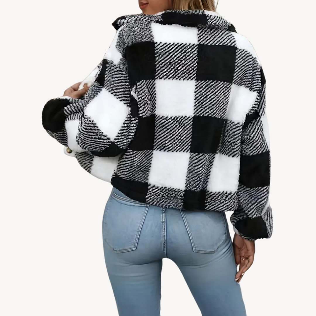 Heidi-Mode | Damen Karierte Sherpa Jacke