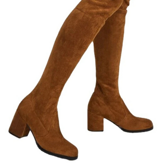 Heidi-Mode | Overknee Wildleder Stiefel mit Blockabsatz Trendige Damenstiefel