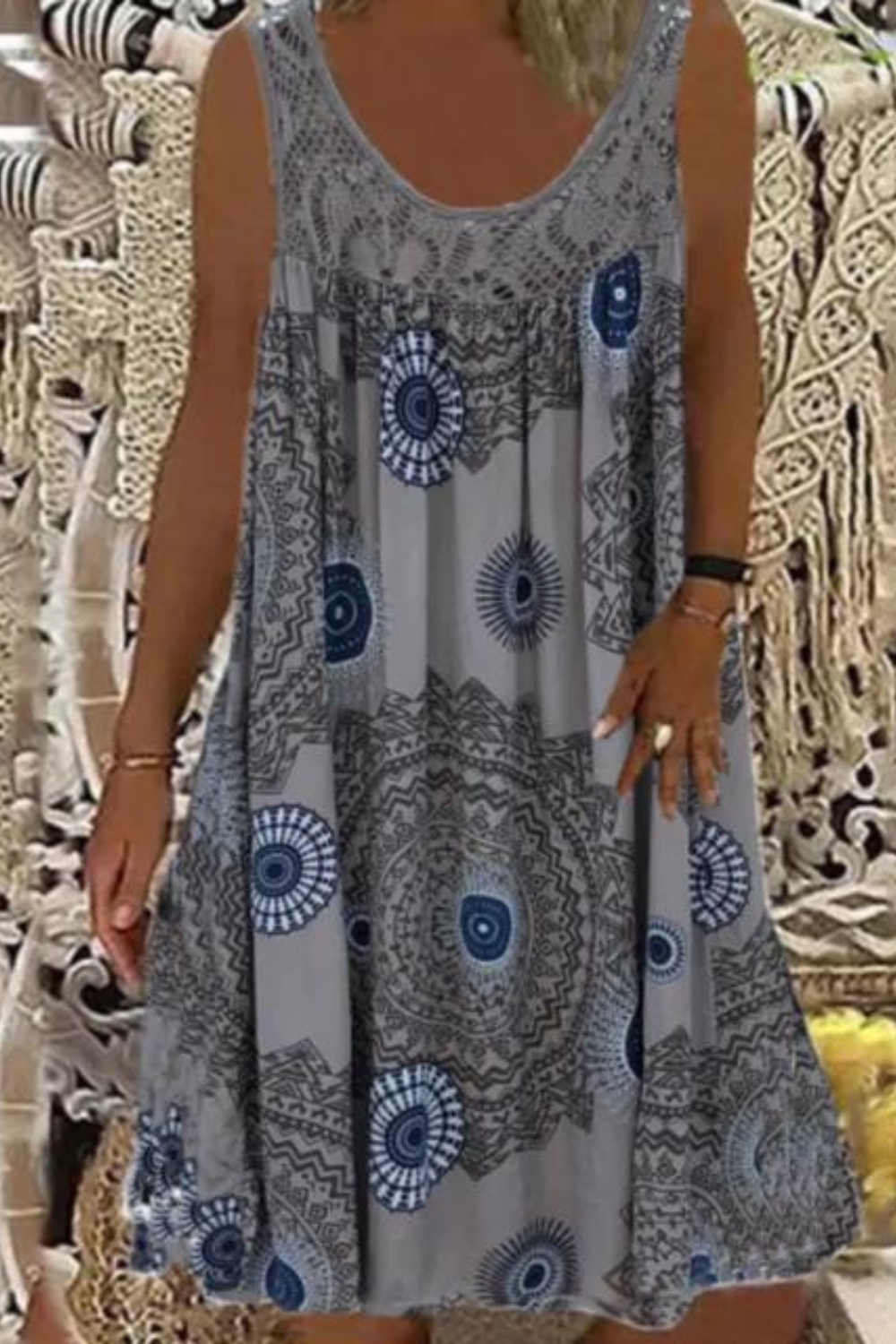 Heidi – Sommerkleid mit O-Ausschnitt und ärmellosem Print