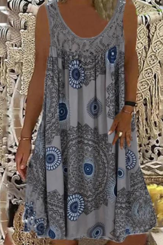 Heidi – Sommerkleid mit O-Ausschnitt und ärmellosem Print