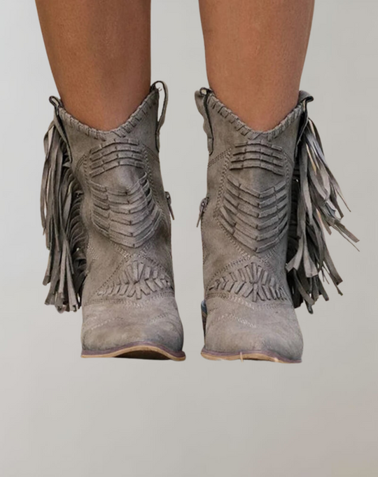 Heidi-Mode | Weinlese Stiefel mit Reißverschluss und Fransen