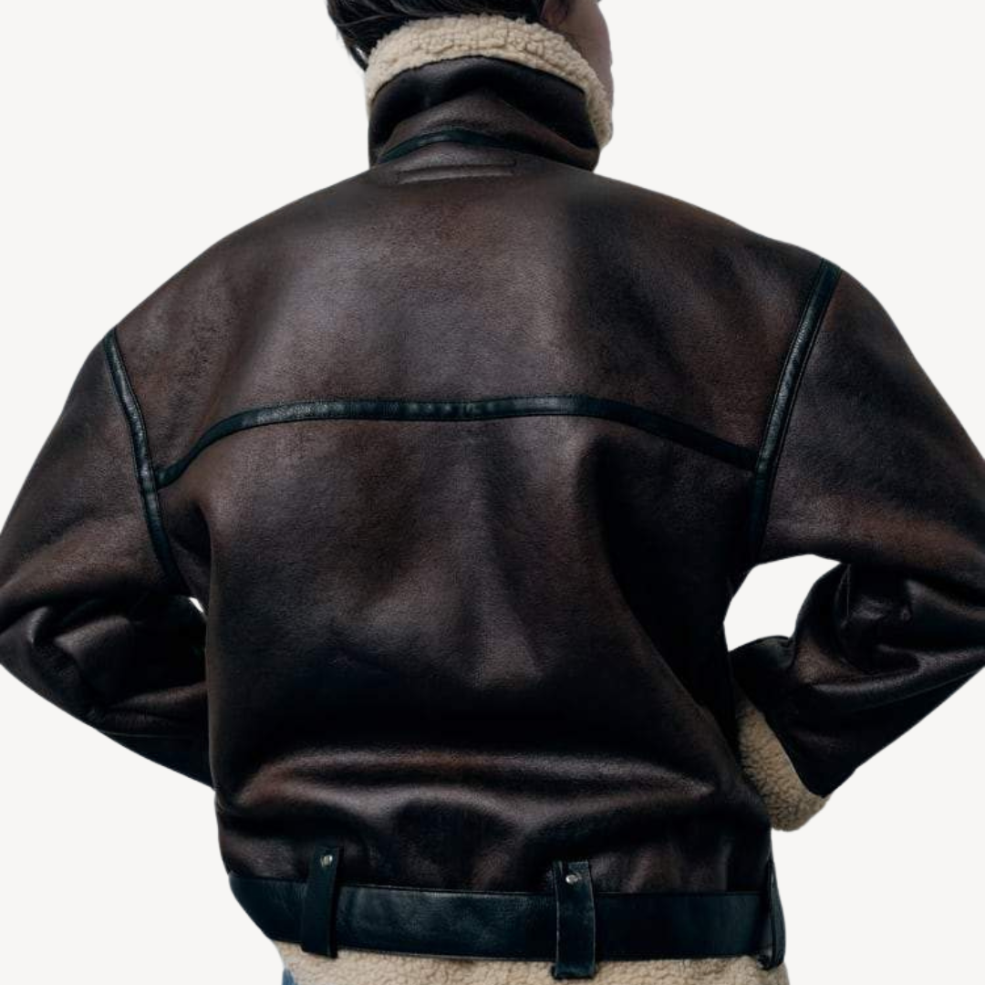 Heidi-Mode | Damen Faux Shearling Pilotenjacke Braun