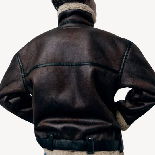 Heidi-Mode | Damen Faux Shearling Pilotenjacke Braun