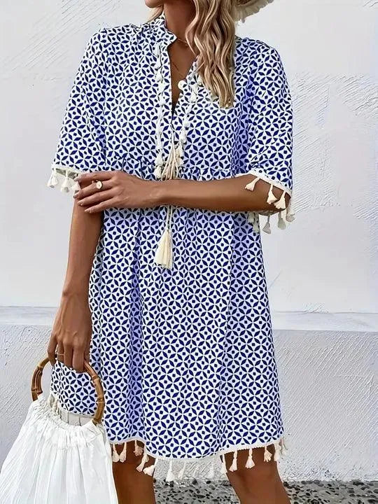 Heidi-Mode | All Over Print Kleid mit Fransen