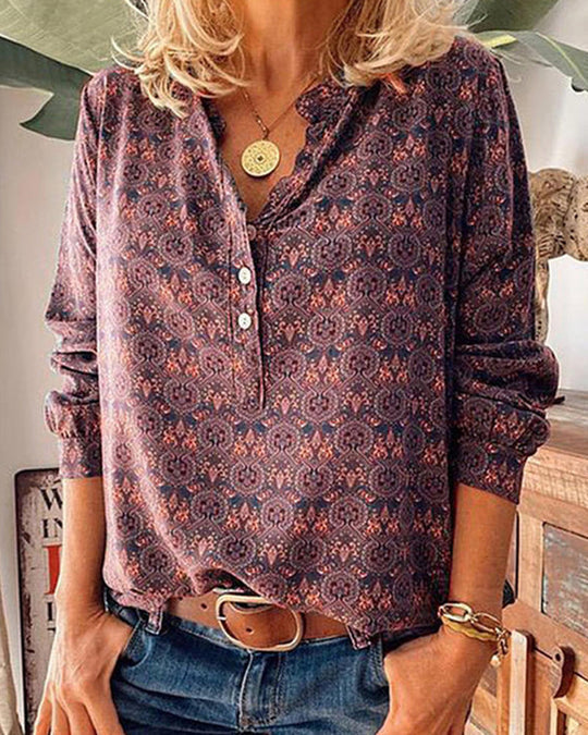 Bluse mit langen Ärmeln und Vintage-Print