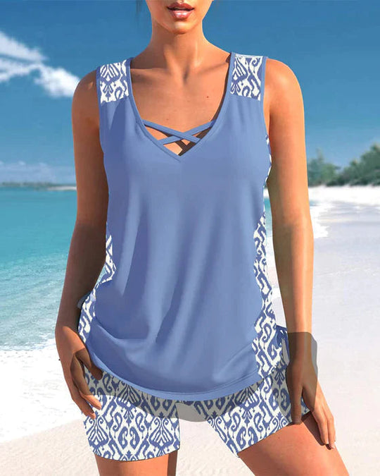 Heidi-Mode | Tankini mit Tribalprint und Gekreuzten Details