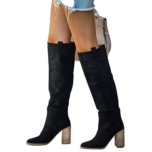 Heidi-Mode | Overknee Leder Cowboy Stiefel Mit Wildleder-Look Für Frauen