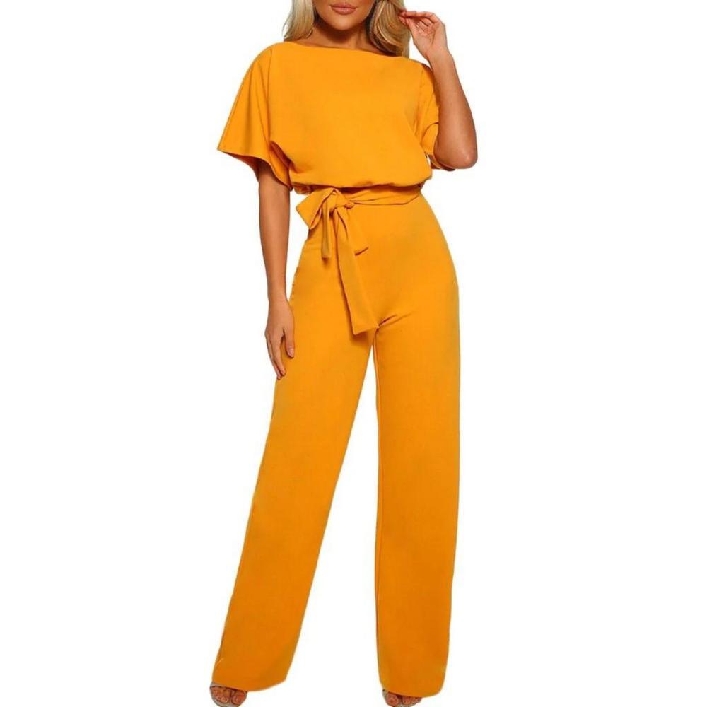 Damen Overalls, Kurzarm-Overall, Club-Outfit, weite und bequeme Beine, mit Gürtel. Farbe Aprikose, Größe Xxxl