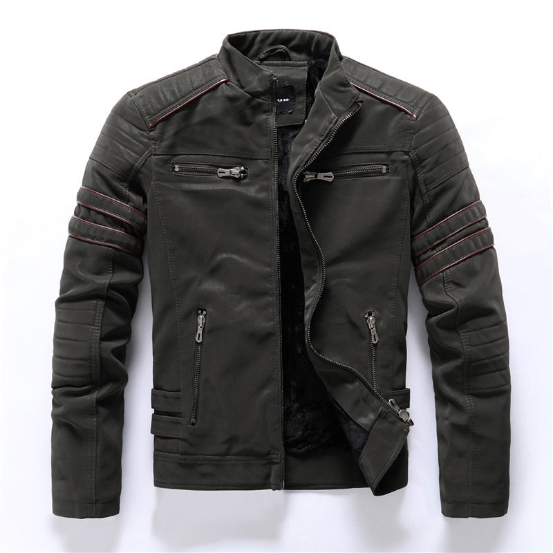 Heidi-Mode | Herren Bikerjacke - Stehkragen mit rotem Streifendetail