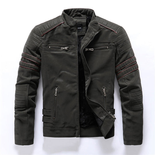 Heidi-Mode | Herren Bikerjacke - Stehkragen mit rotem Streifendetail