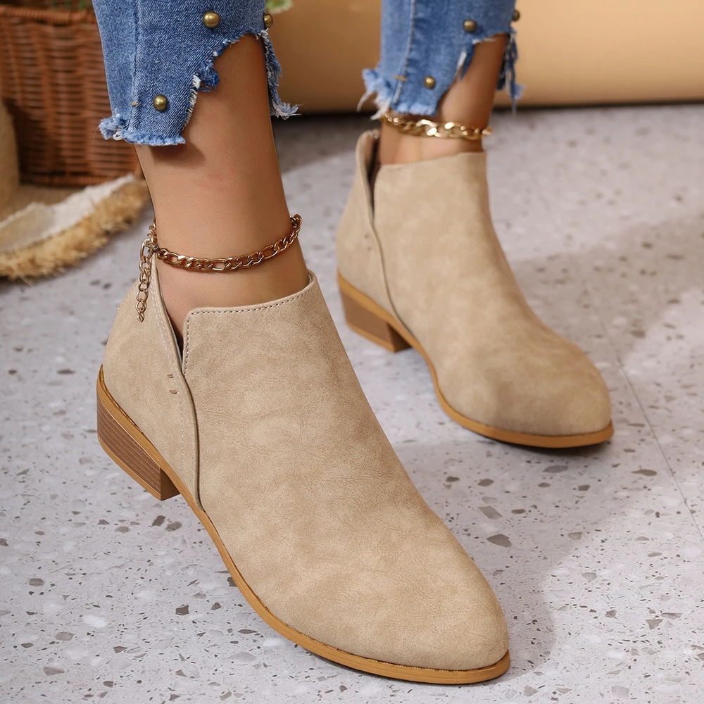 Heidi-Mode | Klassischer Stil Ankle Boots mit Holzabsatz und Einfacher Anziehhilfe Damen Ankle Boots