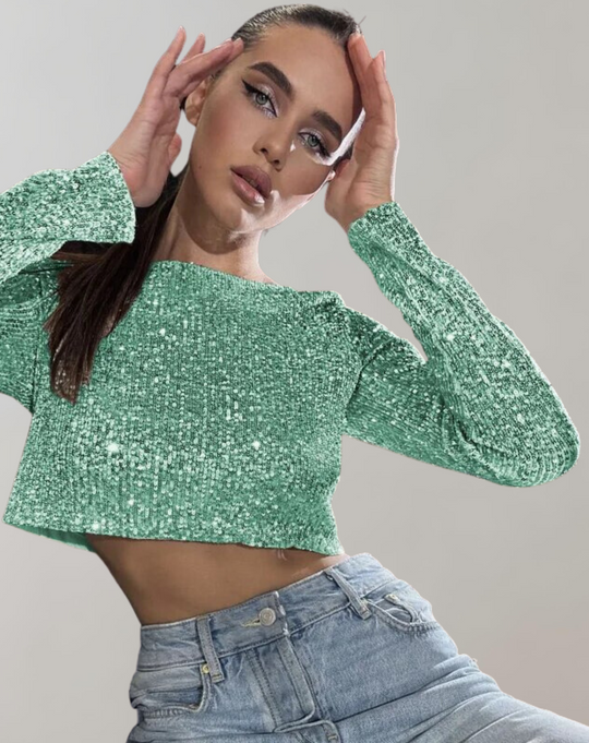 Damen – Pailletten-Crop-Top