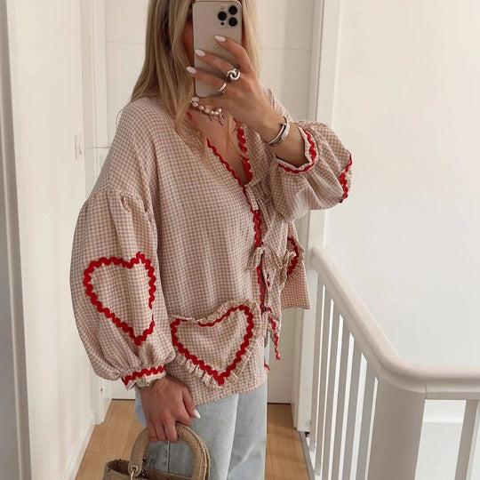 Heidi-Mode | Bluse mit Herz-Taschen