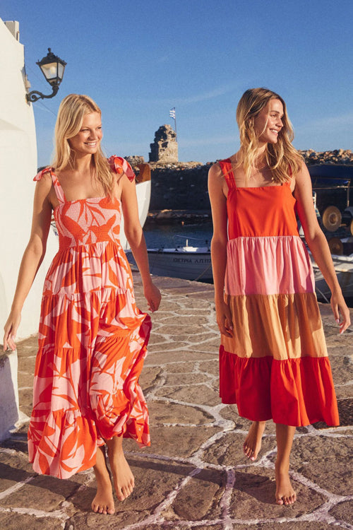 Heidi-Mode | Into The Sunsæt Print Maxi Kleid Orange