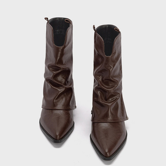 Heidi-Mode | Lässige Leder Ankleboots mit Spitzem Zeh Cowboy Stiefel Damen