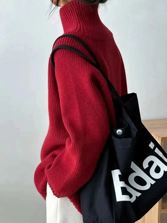 Heidi-Mode | Roter, Schlichter Pullover Mit Stehkragen