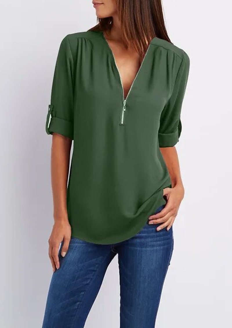 Heidi-Mode | Elegante V-ausschnitt Bluse für Damen