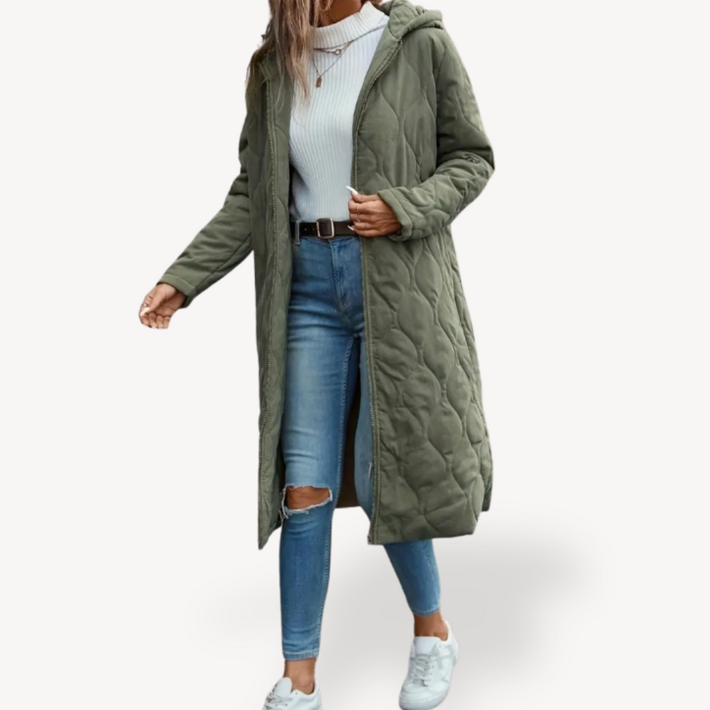 Heidi-Mode | Damen Grüner Gesteppten Kapuzen-Wintermantel