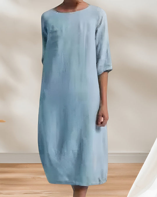 Heidi-Mode | Ladies Lässig Leinen Look Einfaches Midikleid