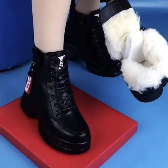 Heidi-Mode | Damen High Top Leder Martin Stiefel ( mit Futter Aus Fell )