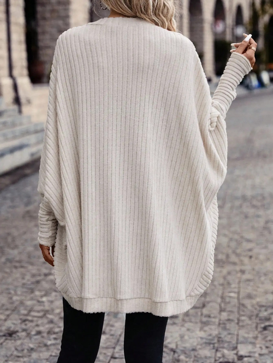 Heidi-Mode | Lange Westen Damen Rippstrickjacke mit Fledermausärmeln