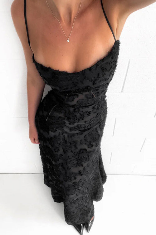 Heidi-Mode | Gift Of Love Blumen Tie Back Maxi Kleid Schwarz