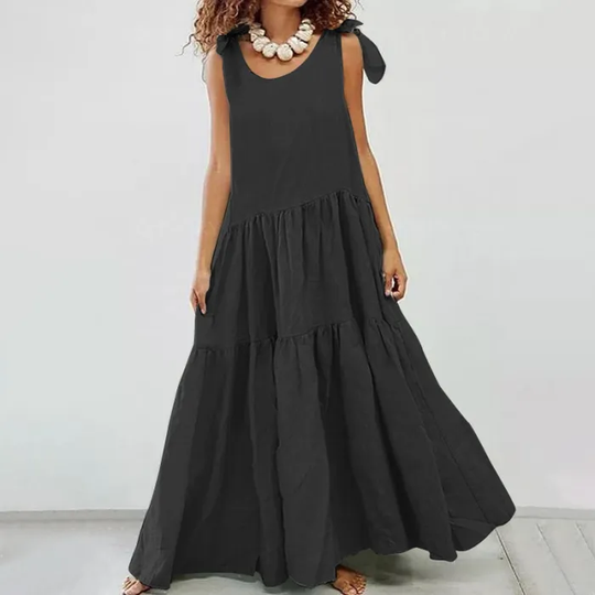 Mode Fest Farbe Schnürung Weste Casual geraffte Maxi Kleid