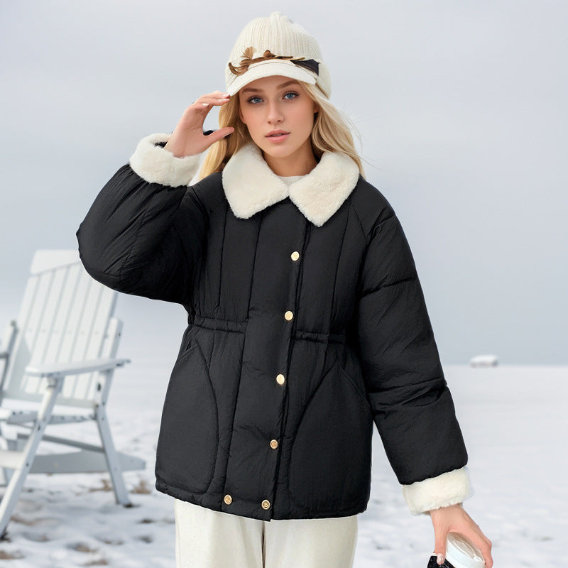 Heidi Mode | Festliche Fellkragen Kapuzen Kurze Baumwolljacke