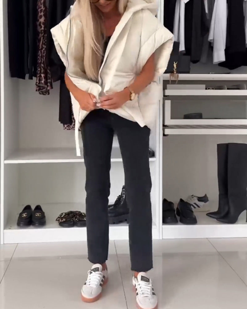 Heidi-Mode | Jacken mit Kapuze Einfarbig Reißverschluss und Kurzen Ärmeln