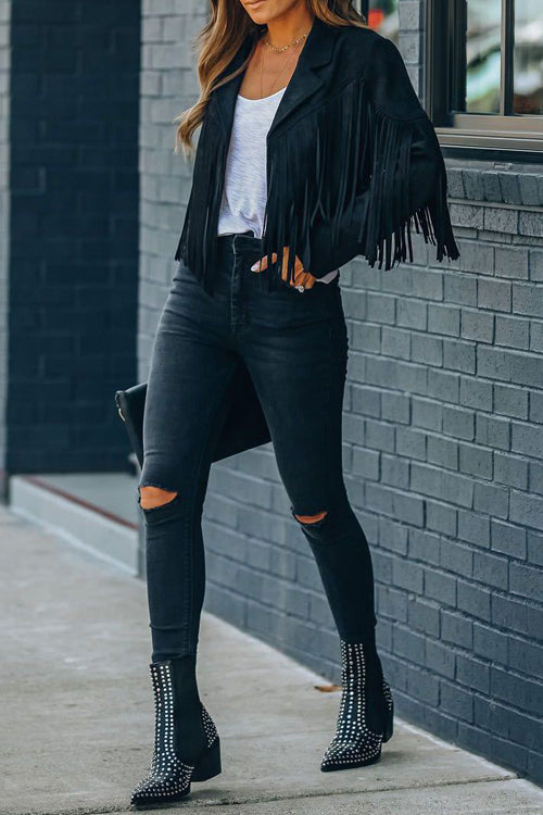 Heidi-Mode | At Your Best Fransenkante Faux Suede Shacket