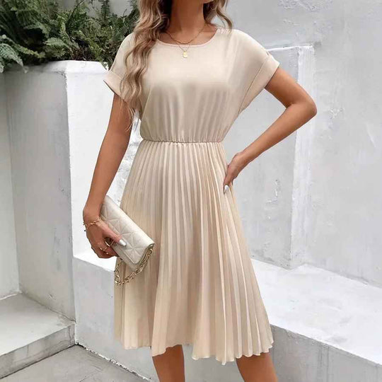 Heidi-Mode | Einfarbig Plissierter Kurzarmkleid